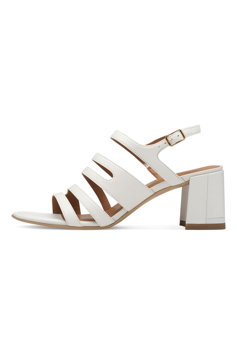 Tamaris, Sandale de piele cu toc masiv, Alb fildes, 38