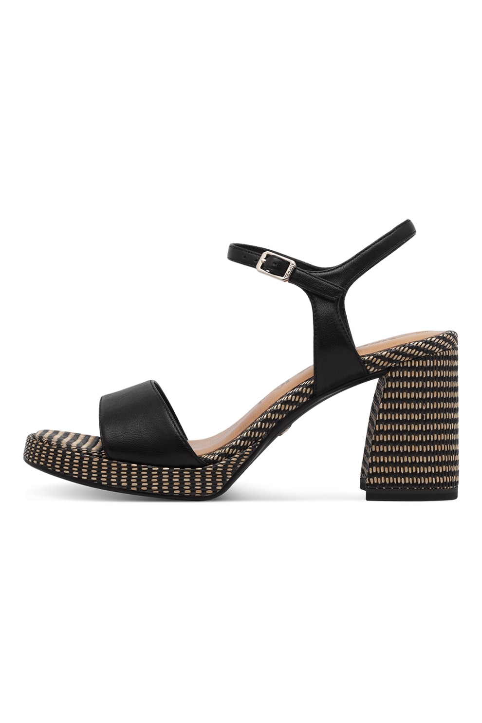 Tamaris, Sandale de piele ecologica cu toc masiv, Negru, 39