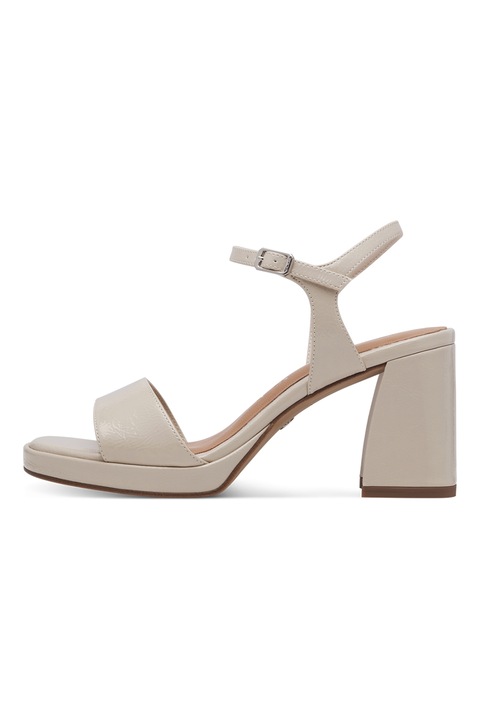 Tamaris, Sandale de piele ecologica cu toc masiv, Bej