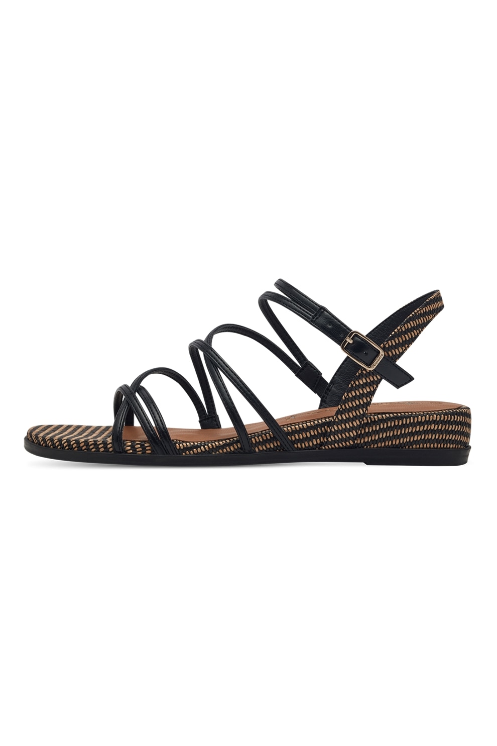 Tamaris, Sandale cu de piele ecologica cu aspect tesut, Negru, Maro deschis, 38