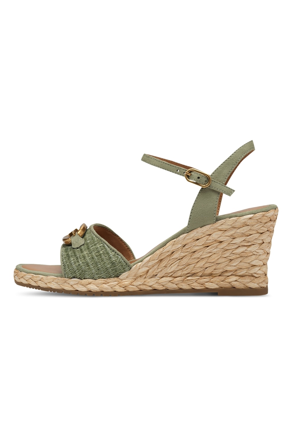 Tamaris, Sandale wedge cu aplicatii de iuta cu aspect impletit, Sparanghel, 39
