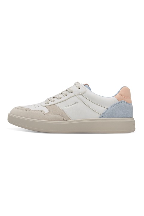Tamaris, Pantofi sport cu garnituri de piele intoarsa, Alb murdar/Albastru deschis/Grej