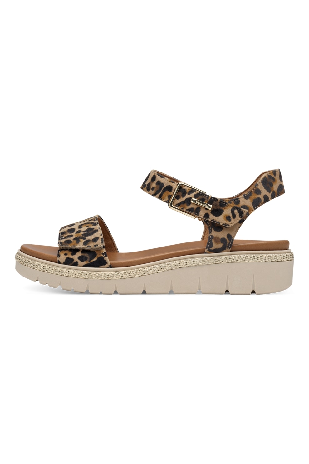Tamaris, Sandale de piele cu bareta velcro, Maro, 40