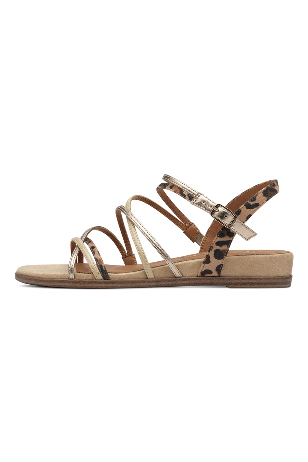 Tamaris, Sandale cu de piele ecologica cu aspect tesut, Auriu, Maro, 37