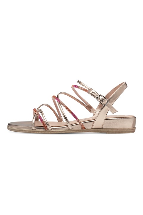 Tamaris, Sandale cu de piele ecologica cu aspect tesut, Auriu rose/Roz