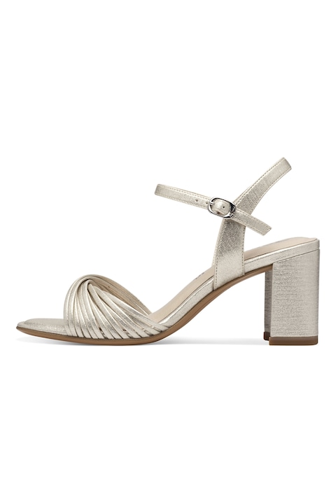 Tamaris, Sandale de piele ecologica cu toc masiv, Auriu deschis