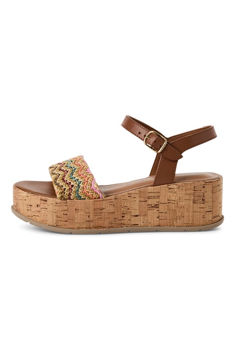 Tamaris, Скосени кожени сандали, Зелен/Кафяв/Бежов