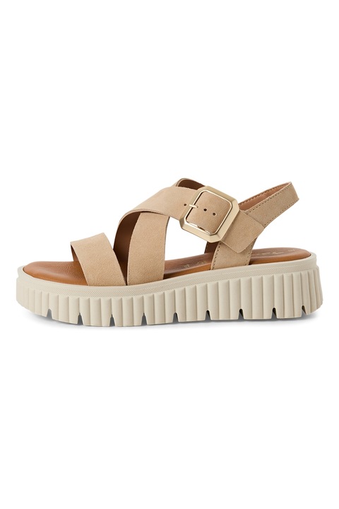 Tamaris, Sandale de piele cu barete incrucisate, Bej