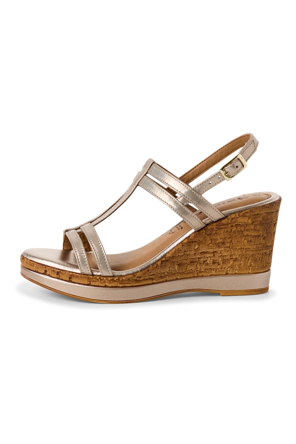 Tamaris, Sandale wedge cu barete, Auriu, 38