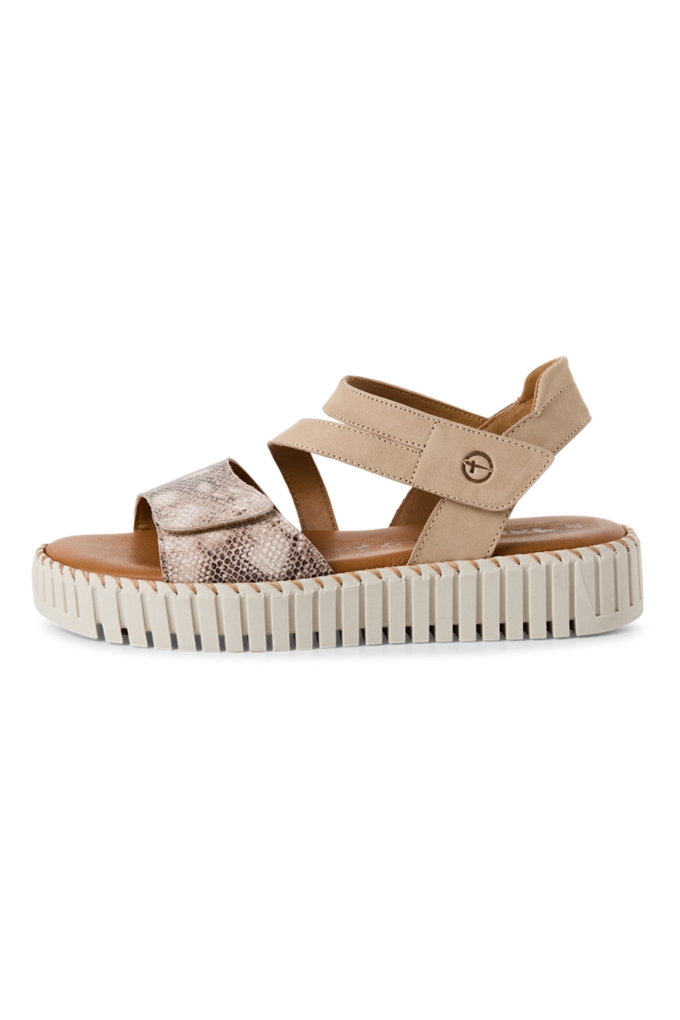 Tamaris, Sandale cu velcro si detalii de piele, Maro nisip, 37