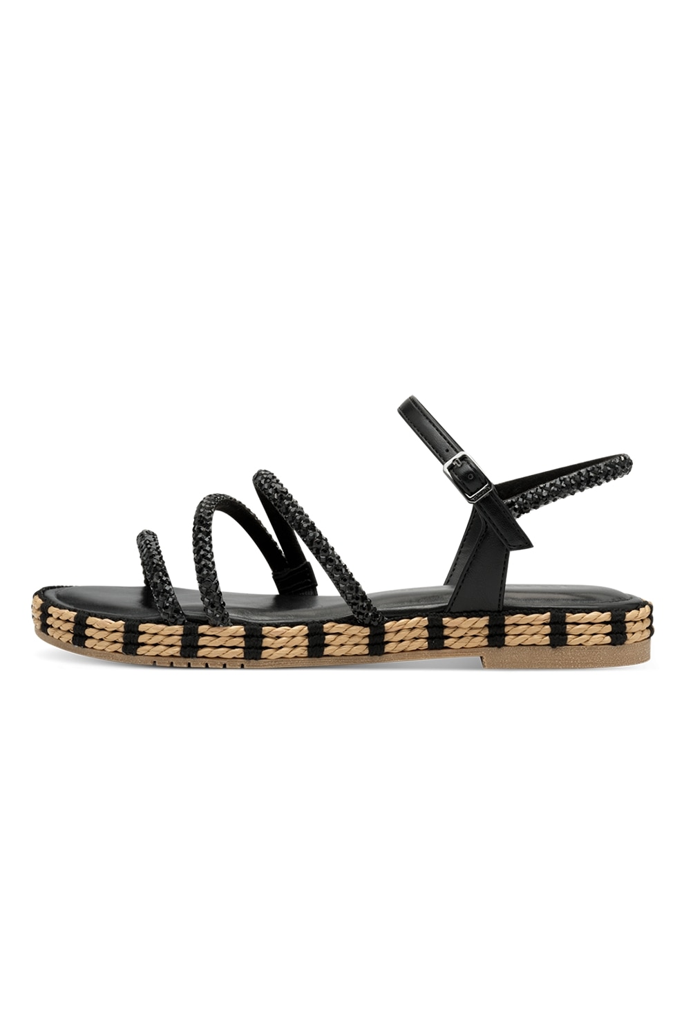 Tamaris, Sandale de piele ecologica cu strasuri, Negru, 38