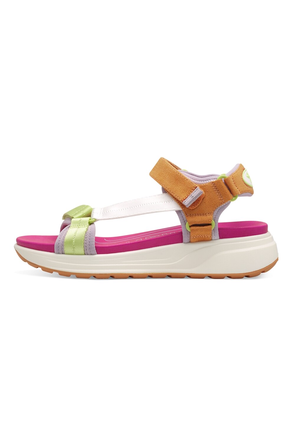 Tamaris, Sandale wedge cu velcro, Portocaliu, Fucsia, Verde fistic, 37