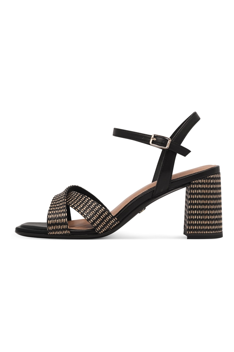 Tamaris, Sandale de piele ecologica cu toc, Negru, Bej, 39