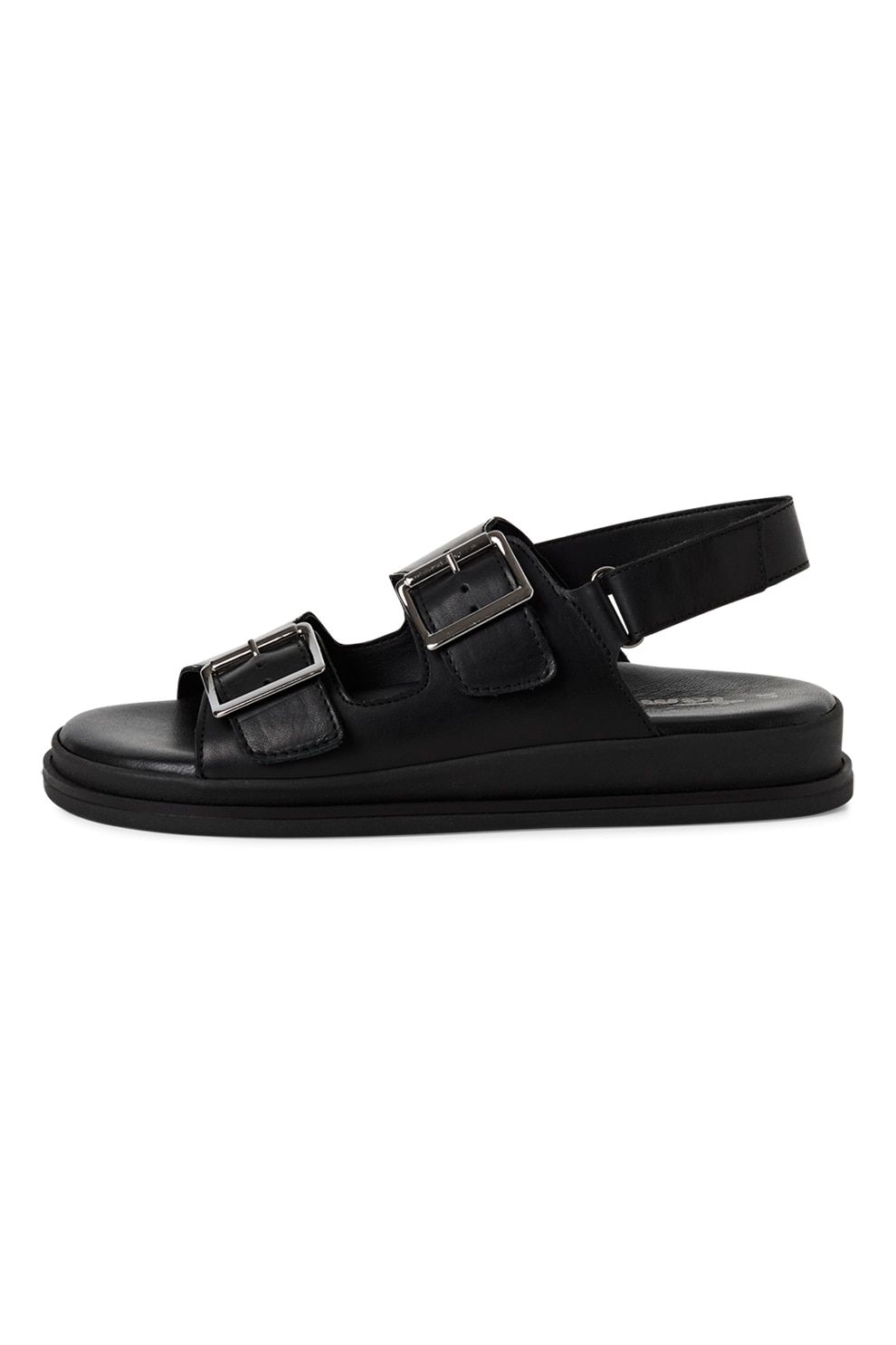 Tamaris, Sandale de piele cu catarame, Negru, 40