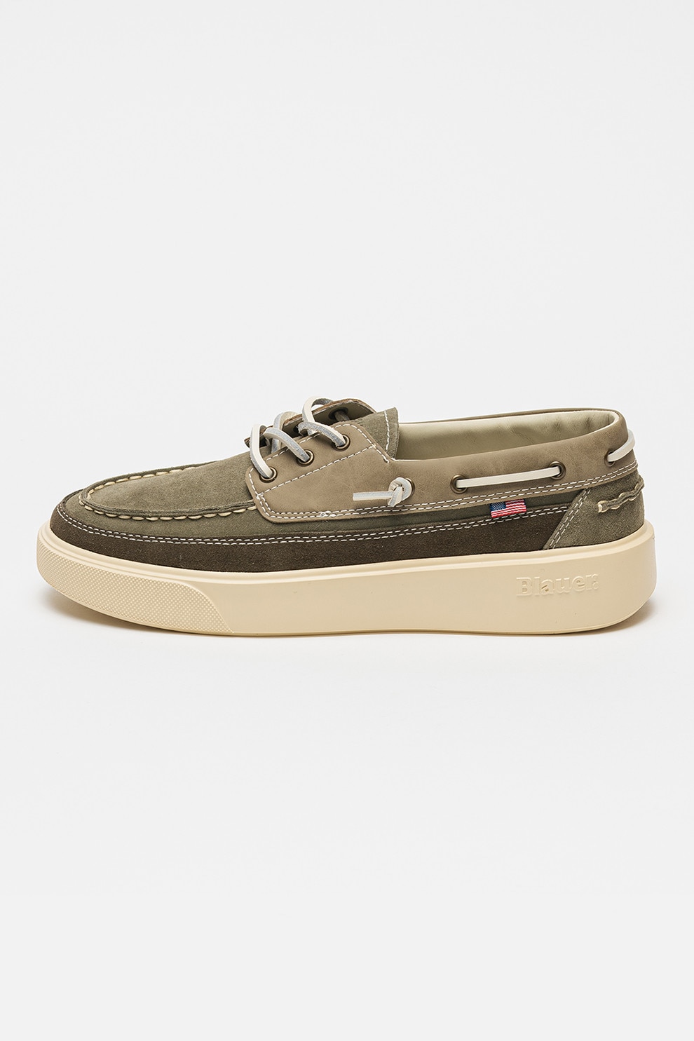 Blauer, Pantofi boat de piele intoarsa, verde militar prafuit, 43
