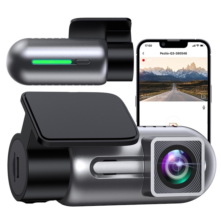 Видеорегистратор BYONDSELF, 1080P, 170°, WIFI, Гласов контрол, Непрекъснат запис, Нощно виждане, G-сензор, Сив