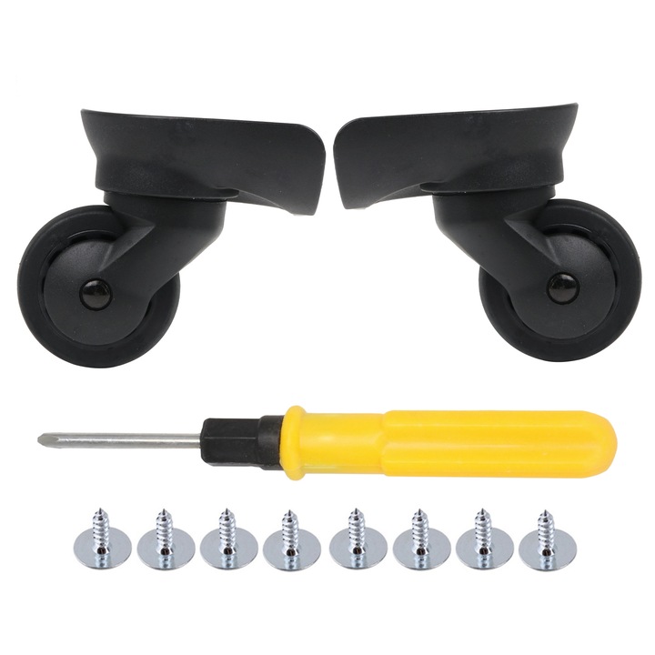 Set 2 roti universale pentru bagaje W187, negru, 5.2x1.6cm, cu suruburi si surubelnita duala