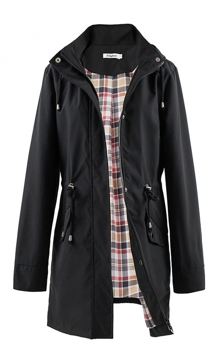 Stílusos női kabát, poncsó kapucnival XS fekete