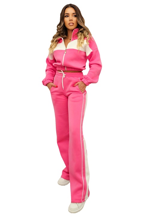 Trening vatuit de dama HeLLena, pantaloni evazati si bluza, Roz