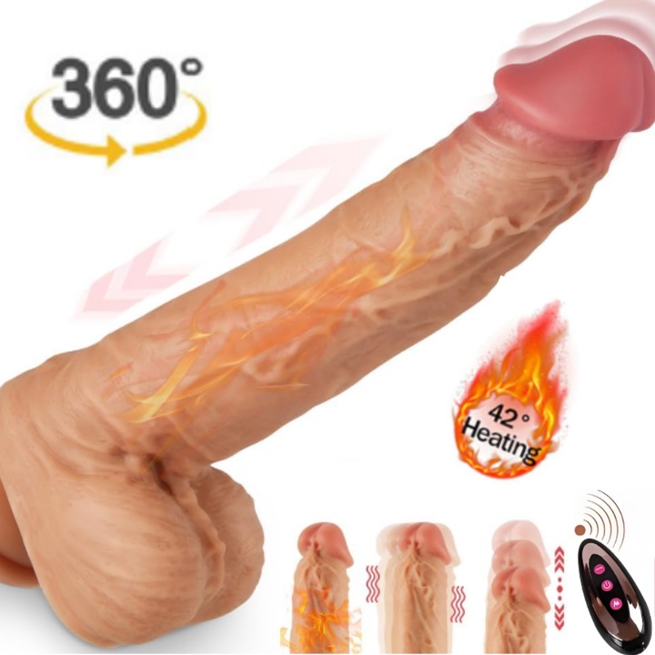 Дилдо с вибрации, 10 нива на вибрация, 8 нива на натиск, Нагряване, Вендуза, Реалистичен дизайн, Естествен цвят на кожата, 3 режима на стимулиране на G-точката, 21 см, Дистанционно управление
