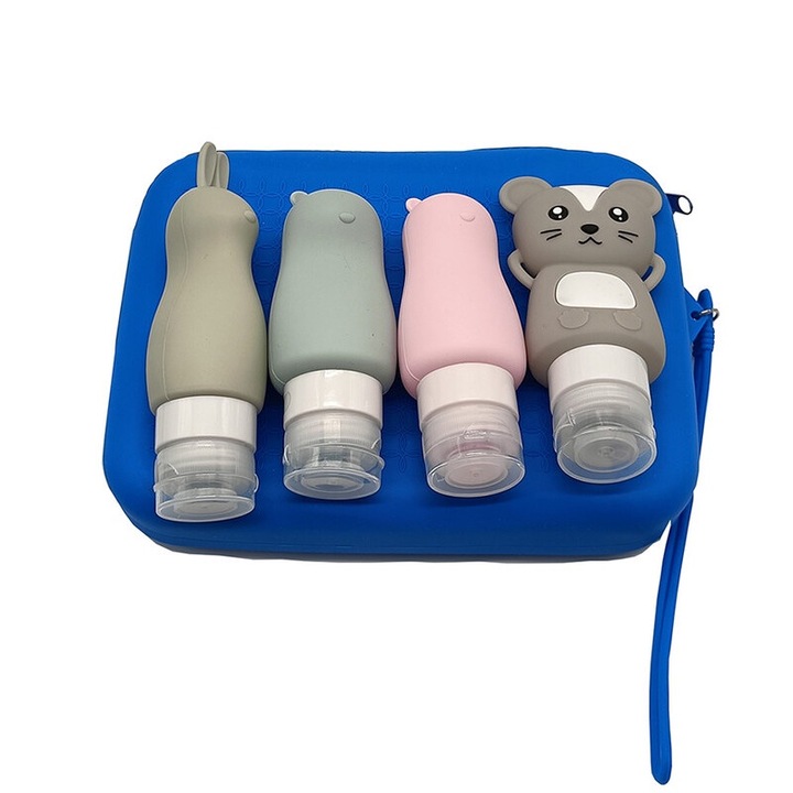 Set recipiente de toaleta reutilizabile, silicone, rezistente la scurgeri, albastru inchis