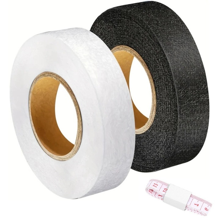 2 db-os hőszalag szegélyhez, vasalható éllel, kétoldalas béléssel, kétoldalas, melegen olvadó ruharagasztóval, szöveterősítő, 64 mx 2 cm, rávasalható módszerrel, Fekete/fehér