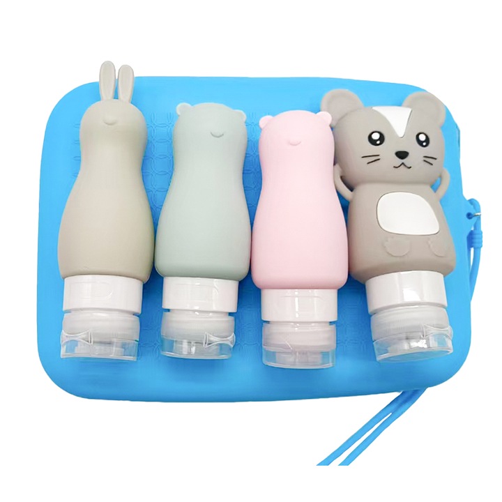 Set recipiente de toaleta reutilizabile, silicone, rezistente la scurgeri, albastru