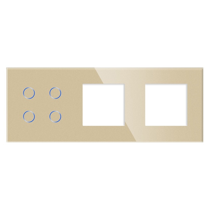 Panou Intrerupator Cvadruplu cu Touch si 2 Prize Simple Din Sticla LUXION, Auriu