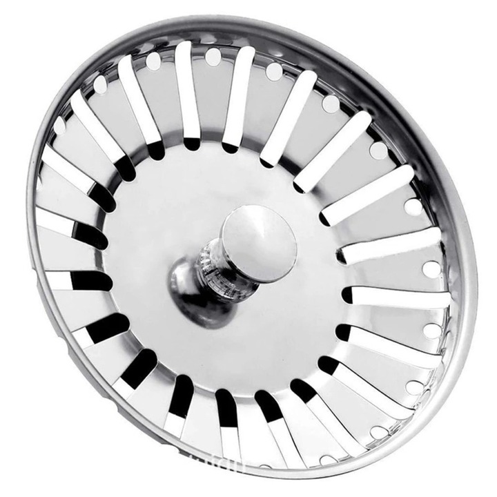 Цедка, Диаметър 84 mm Универсален филтър за кухненска мивка Неръждаема стомана, Уловител за остатъци от храна, Неръждаема стомана, Филтриране на кухненската мивка, Сифон за мивка, Фитинги за мивка, Сребро