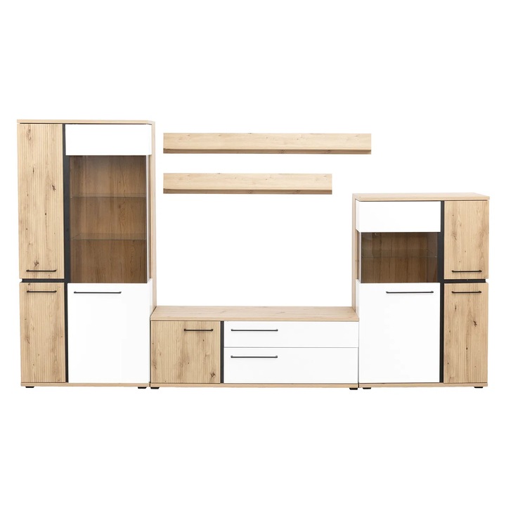 Living Expomob MOLTO Z.A, 5 corpuri, corp artisan, fronturi MDF artisan + alb, 336x53x201 cm