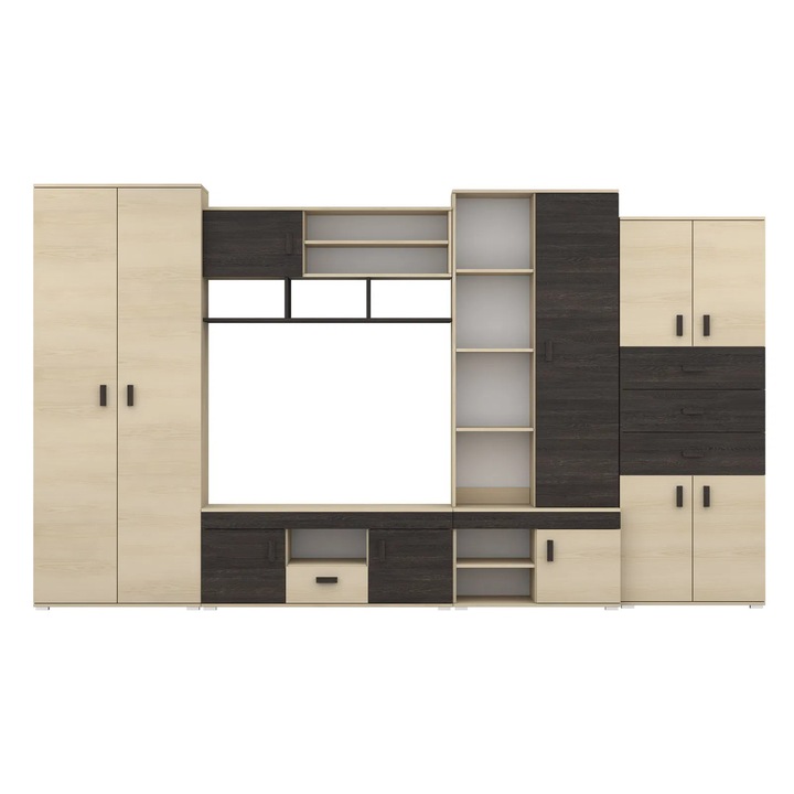 Living Expomob NELLY, 5 corpuri, PAL stejar jesion + stejar argintiu, 350x52x202 cm