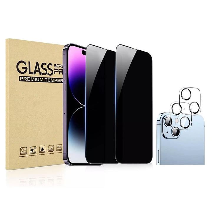2 db adatvédelmi és kameravédő fólia készlet iPhone 13, 9H, 0,33 mm, átlátszó készülékhez
