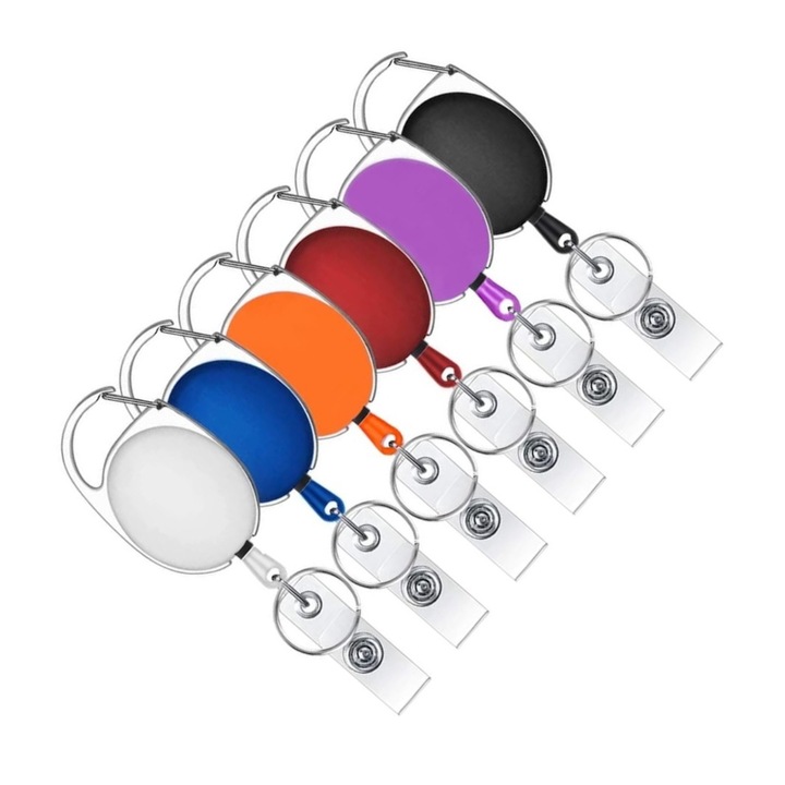 Rolete de insigna retractabile, cheie extensibila pentru breloc, Set 6 rola ( snur ) retractabila cu clips pentru legitimatie, Olipsal, usor de tras, telescopic, tras de cablu, exterior, Suport insigna de identitate, Multicolor