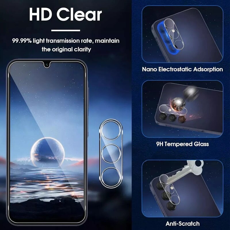 Set 2 Folii Protectie Sticla Temperata + 2 Folii Protectie Obiectiv pentru Samsung Galaxy A55 5G, 9H, Clar