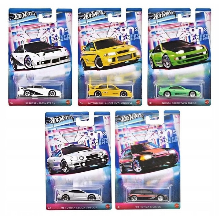 Set de 5 Masinute metalice Hot Wheels, 90s Street Scene, Toyota