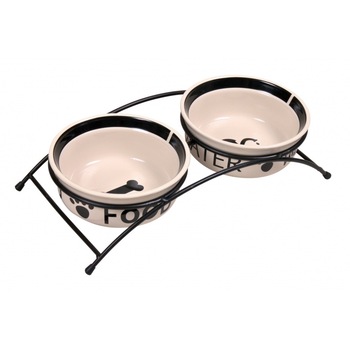 Set 2 castrone ceramice in suport Trixie, 2x0.6l, ø15 cm Set 2 castrone ceramice in suport Trixie, 2x0.6l, ø15 cm