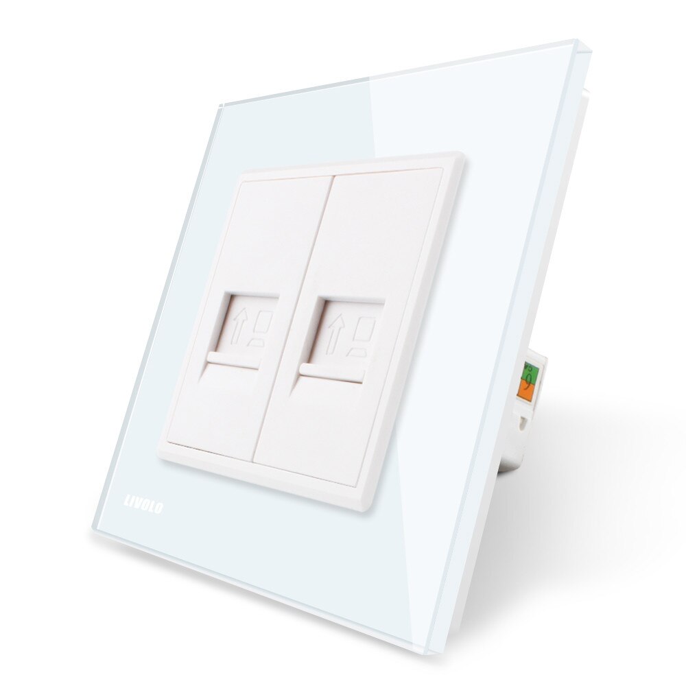 Priza dubla internet Livolo cu rama din sticla, Alb