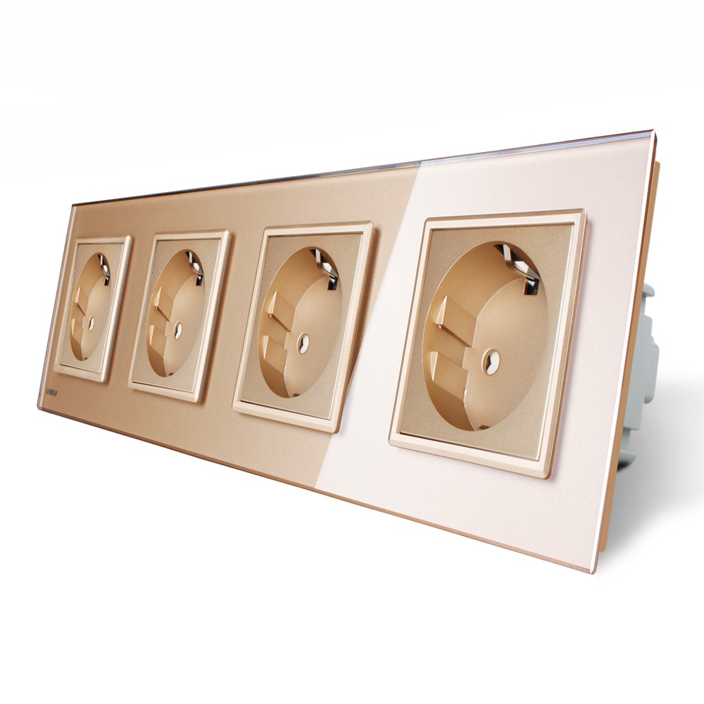 Priza cvadrupla Livolo cu rama din sticla, Auriu