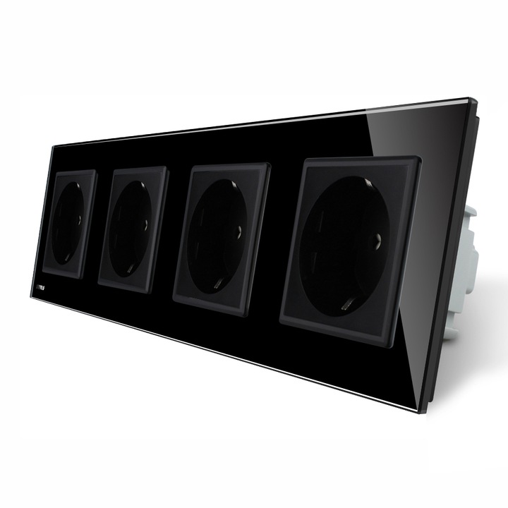 Priza cvadrupla Livolo, cu rama din sticla, Negru