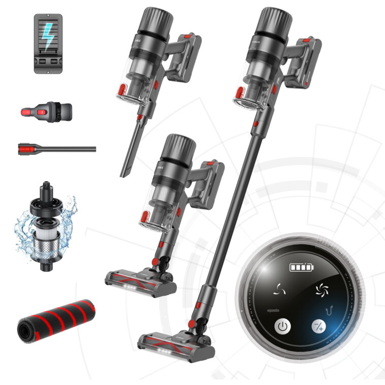 Aspirator vertical fara fir 2 in 1 Samus Storm Air Force, 2 trepte de putere (Eco / Turbo), Putere de aspirare max. 24 kPa (90 W), Recipient colectare 650 ml, Gri