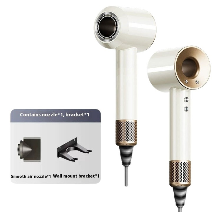 Professzionális hajszárító pengék nélkül, kefe nélküli motor, erős szél sebesség: 62 m/s, negatív ionos hajápoló funkcióval, 2hajszárító fej, arany kerámia szín