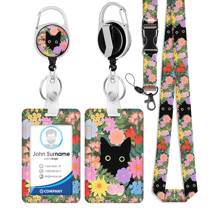 Държачи за лични карти, Hggzeg, с държач за щипки, модел на котешко небе, красиви и елегантни, бърз достъп, могат да се носят със себе си, за офис служители, учители, студенти, ABS, 6,9 x 11 см, зелен