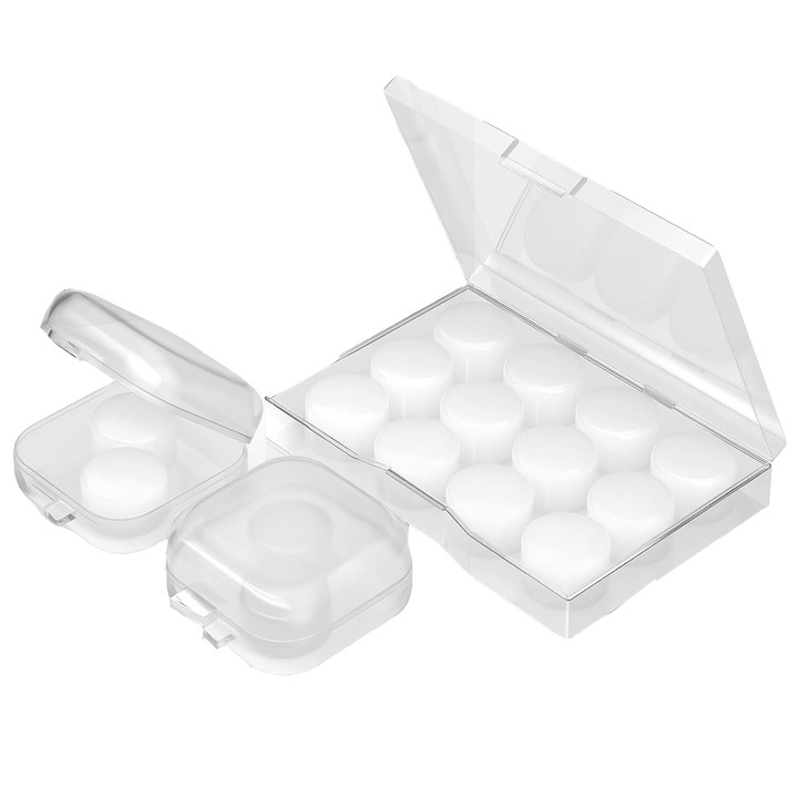 Set 16 Dopuri de Urechi pentru Dormit, Hggzeg, 27dB, Reutilizabil, Sigur si hipoalergic, Moale si confortabil, Combinatie convenabila, Pentru dormit, inot, baie, evenimente zgomotoase, Silicon, 87x59x20mm, Transparent