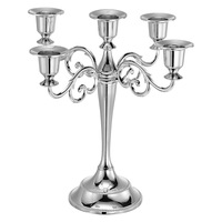Sfesnic cu 5 Brate, Hggzeg, Material metalic, Antirugina si puternica, Rezistent la caldura, Design retro de la mijlocul secolului, Nobil si elegant, Usor de asamblat, Pentru nunta, cina, petrecere, aniversare, 27x27cm, Argintiu