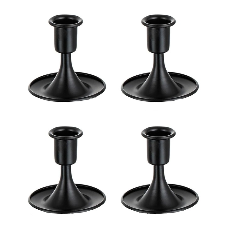 Set 4 Suporturi Lumanari, Hggzeg, Material metalic, Rezistent la caldura, Puternic si stabil, Vintage Modern Decorative Centerpiece, Design elegant, Pentru nunta, cina, petrecere, aniversare, 8.2x8.5cm, Negru