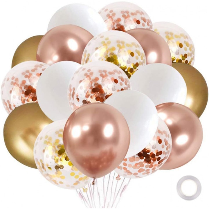Комплект от 30 латексови балона розово злато, многоцветни, бохо дизайн