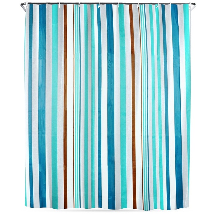 Perdea De Dus, Vilde, Carlige Incluse, Material Peva Ecologic, Impermeabila, 180 x 180 cm, Albastru