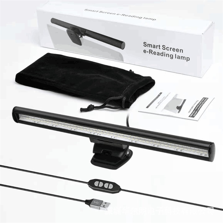 Lampa de birou pentru laptop, tehnologie LED, 3 moduri de temperatura a culorii, neagra, USB