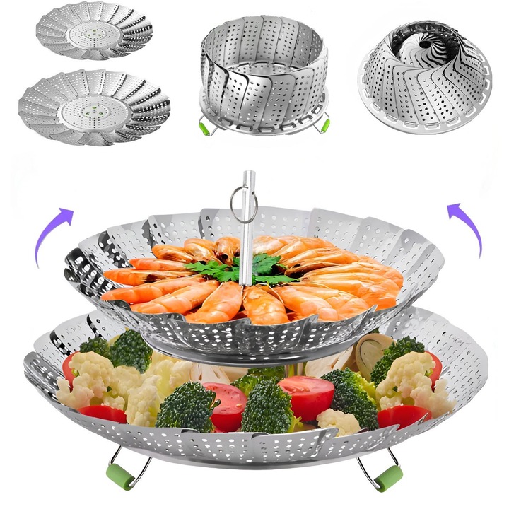 Уред за зеленчуци на пара, Excitat®, сгъваем 2 слоя, разделим, неръждаема стомана, сребрист