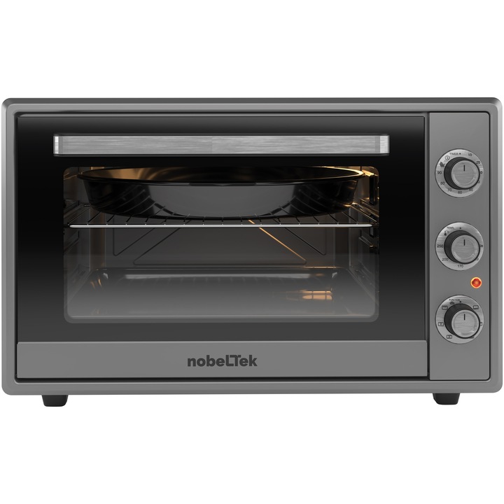 NobeLTek NLT FSO60X elektromos sütő, 60l, 2000W, Grill, Időzítő, Termosztát, Duplaüveg, Ventilátor, Világítás, Rozsdamentes acél szürk